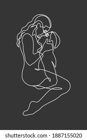 Continuous line woman and man showing love valentine vector illustration