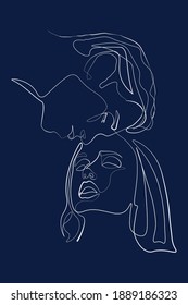 Continuous line woman and man showing love valentine vector illustration