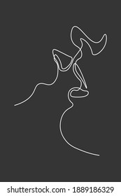 Continuous line woman and man showing love valentine vector illustration