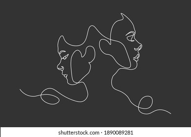 Continuous line woman and man showing love valentine vector illustration