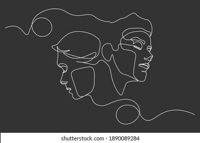 Continuous line woman   man showing love valentine vector illustration