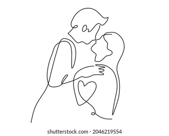 Continuous line woman and man showing love valentine vector illustration