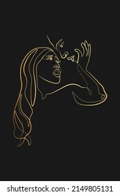Continuous line woman and man showing love valentine vector illustration black gold
