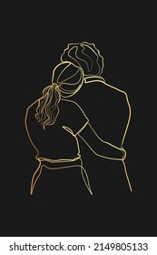 Continuous line woman and man showing love valentine vector illustration black gold love warmth romantic one line  black gold