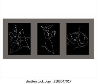 Continuous line woman and man showing love valentine vector illustration