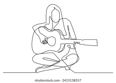 continuous line of woman playing guitar.single line of woman guitarist.element concept of music ,performance,concert