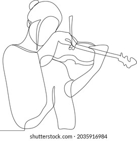 Continuous line. The woman plays the violin. Simple style hand drawn music style vector illustration