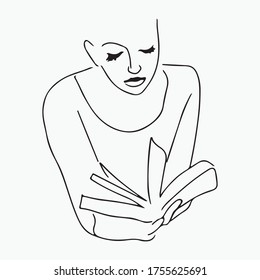 Continuous line A woman reading a book Educational concept Simple line hand drawn vector illustration