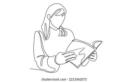 continuous line of woman reading book