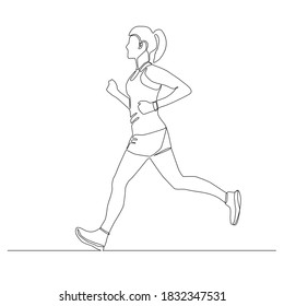 Continuous line of woman running vector. female runner.
