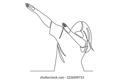 Continuous line of woman set Dab dance