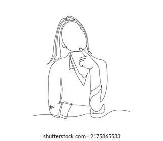 Continuous Line Woman Sitting Think Drawing Stock Vector (Royalty Free ...