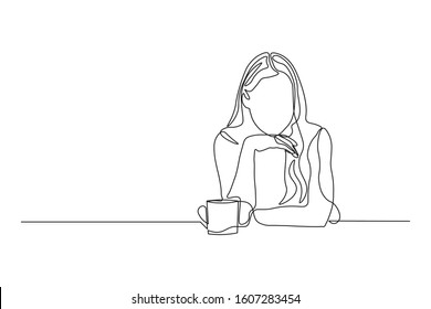 Continuous line A woman sitting thinking Hand drawn style simple style vector illustration