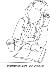 Continuous line A woman sitting thinking Hand drawn style simple style vector illustration