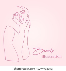 Continuous line of woman. Spa beauty concept. Fashion concept, woman beauty. minimalist. Hand drawn vector illustration for your design. 