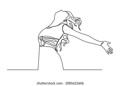 continuous line of a woman stretching her arms relaxed vector illustration

