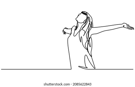 continuous line of a woman stretching her arms relaxed vector illustration
