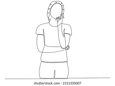 
continuous line of woman thinking and getting ideas one line vector isolated on white background