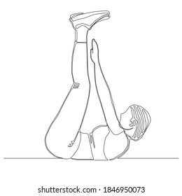 Continuous line of woman toe touching exercise vector