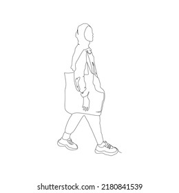 Continuous line of a woman walking the street Simple vector illustration