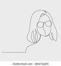 Continuous line, Woman wearing glasses. Drawing of set People. (Vector illustration one line drawing)