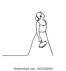 continuous line woman in wedding dress