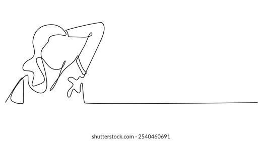 continuous line of woman with wet armpits.one line drawing of woman with bad body odor.single line of woman's body odor problem.isolated white background