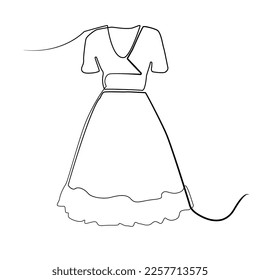 continuous line of woman's dress.one line drawing of dress .line art of woman's dress