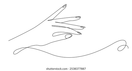 continuous line of woman's hand.one line drawing of woman's hand with tapered fingers.single line vector illustration.isolated white background