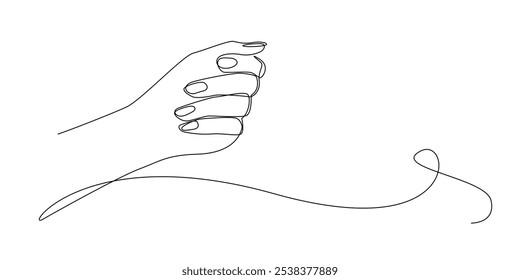 continuous line of woman's hand.one line drawing of woman's hand with tapered fingers.single line vector illustration.isolated white background