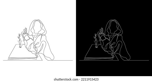 continuous line of women drinking coffee. line drawing of woman enjoying a cup of coffee in the morning