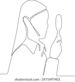 continuous line of women looking in the mirror.