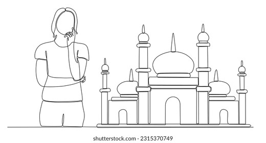 
continuous line of women thinking about wanting to build a mosque