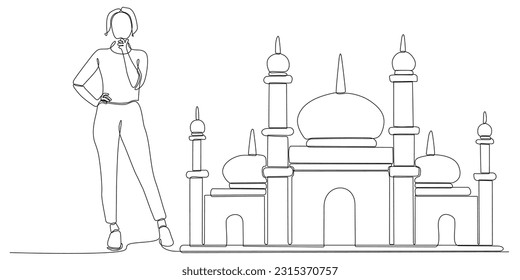 
continuous line of women thinking about wanting to build a mosque