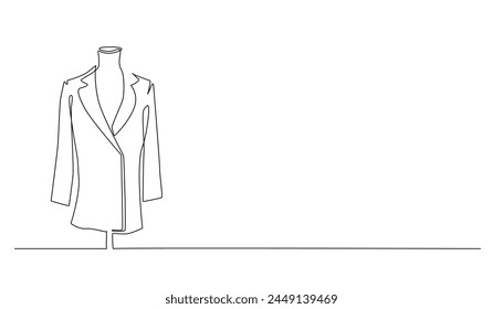 continuous line of women's clothing mounted on a mannequin.one line drawing of women's fashion designer, sewing place, boutique.mannequin display and single line women's fashion style