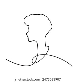Icono de Perfil de mujer de línea continua, símbolo de silueta de cabeza de niña monolina, silueta de camafeo de una línea, signo de dama, ilustración de forma sin fin femenina