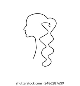 Continuous Line Women's Profile Icon, Monoline Girl Head Silhouette Symbol, One Line Cameo Silhouette, Lady Sign, Female Endless Shape Illustration