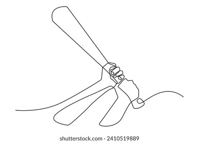 continuous line of wooden bat.single line vector of hand holding wooden bat.preparing to hit.isolated white background