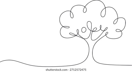 Continuous line of the word love as a tree on white background