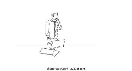 continuous line of a worker calling a client in the office.line drawing of a working atmosphere and calling a client