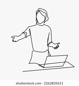 línea continua trabajando con computadoras empresa empleada tecnología de estudiante moderna ilustración vectorial a mano dibujado a mano doodle una línea
