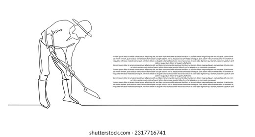 continuous line of working man using shovel.farmer using shovel.farm day background.single line farmer vector isolated white background