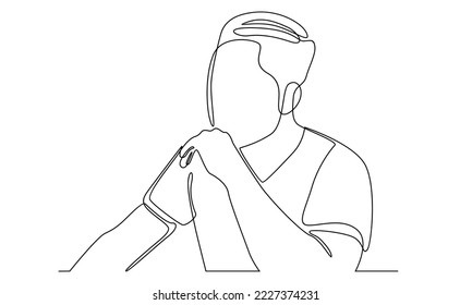 continuous line of worried man thinking