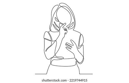 continuous line of worried woman thinking