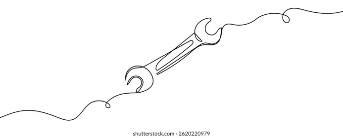 continuous line wrench Simple lines, transparent background.