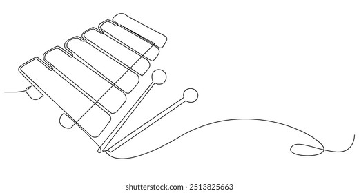 continuous line xylophone.drawing one line xylophone children's toy.children's musical instrument.single line illustration.isolated white background