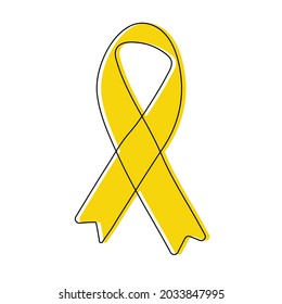 Continuous Line Yellow Ribbon On The Ground Support The Sick Suicide Prevention Day Pediatric Cancer Awareness Month And The Concept Of World Cancer Day