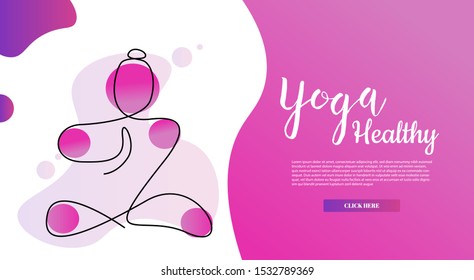 Continuous line yoga health and fitness. for internet advertising.
Influencer marketing, social media or network promotion, SMM banner, landing page, flyer.Vector illustration