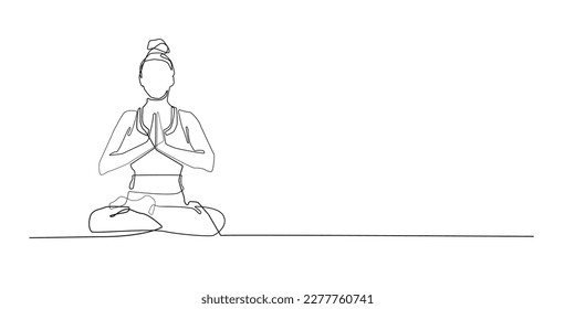 continuous line yoga.vector one line woman yoga pose.meditation health body and mind