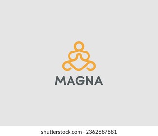 Continuous line yogi logo design. Thread relax meditation balance logotype. Creative monk flat sign. Vector illustration.